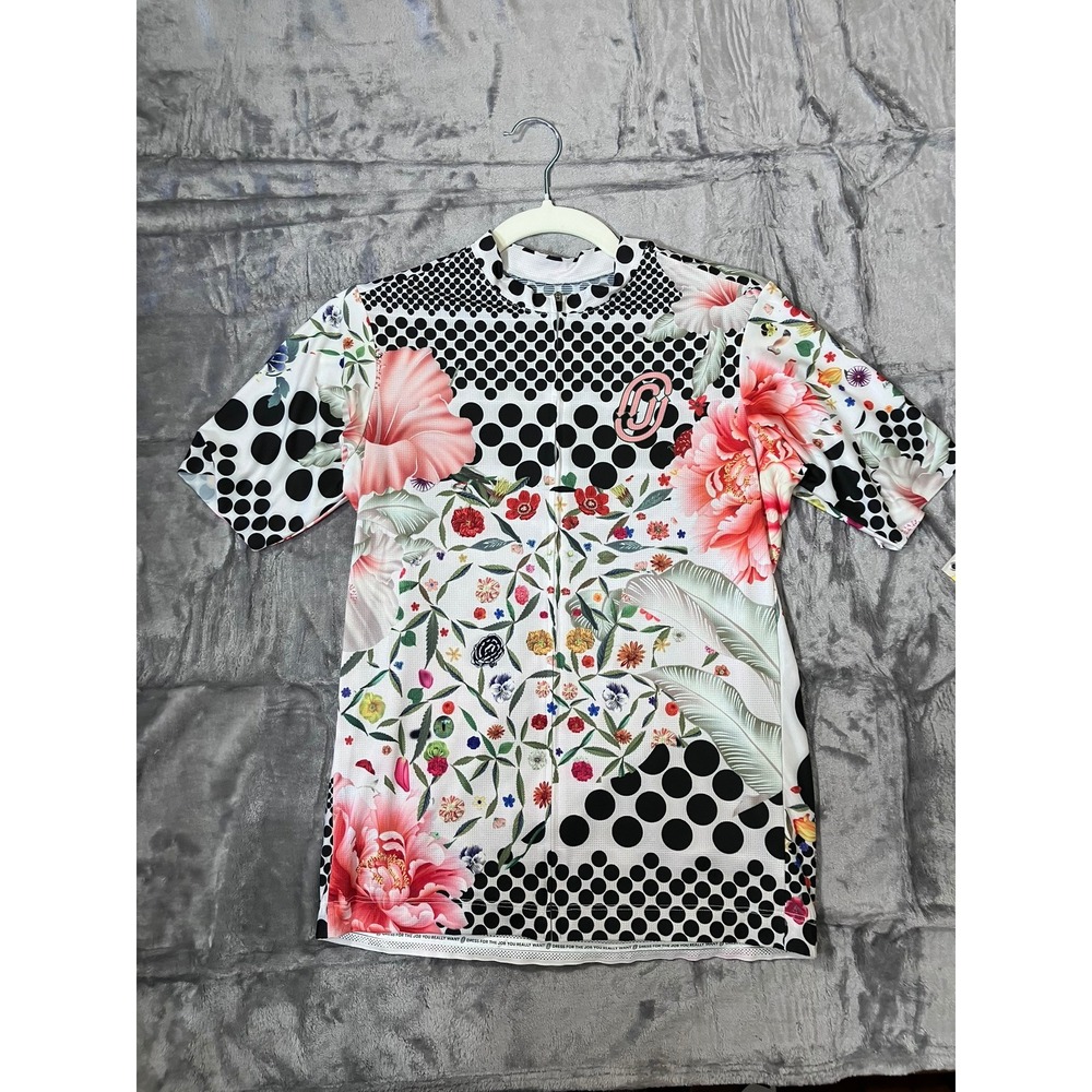 Ostroy Omloop Women's XL Cycling Jersey Top Floral Polka Dot Full Zip NYC Italy